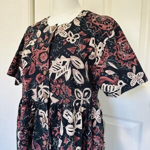 VTG Hilo Hattie Hawaiian Maxi Dress M Button Front Floral Made in Hawaii AOP